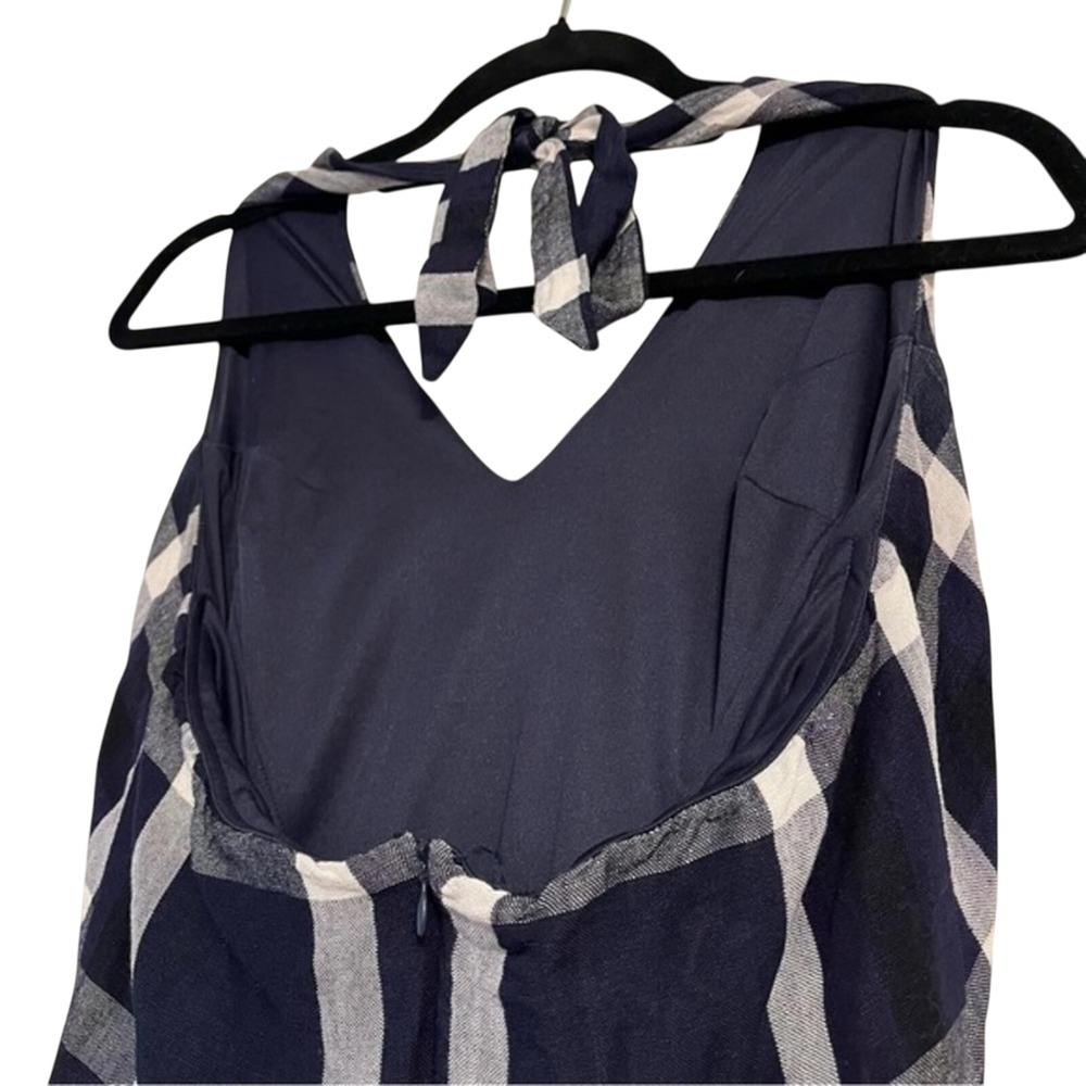 Coconinno Retro Fit‎ n Flare Gingham Plaid 100% Linen Halter Dress Large - Picture 3 of 9